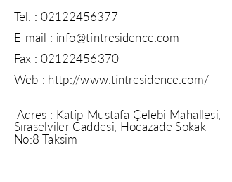 Tint Residence Taksim Deluxe iletiim bilgileri